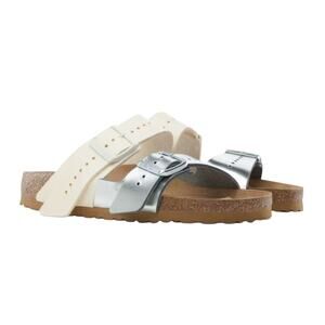 Rick Owens Birkenstock Arizona Leather Slides Sandal EU 38 US W 7 Milk / Silver